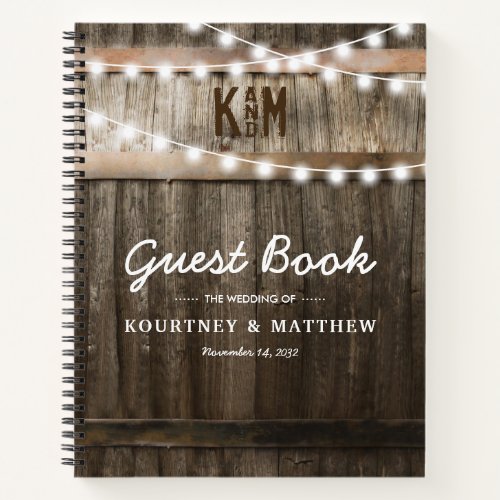 Rustic Country Wedding  String Lights Guest Book