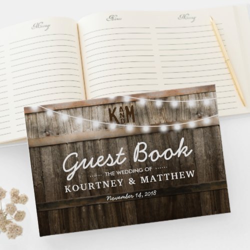 Rustic Country Wedding | String Lights Guest Book