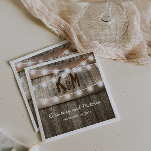 Rustic Country Wedding String Lights Paper Napkins