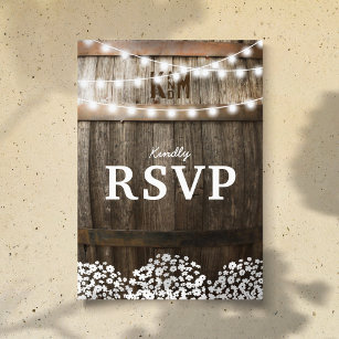 Rustic Country Wedding   String of Lights RSVP Invitation Postcard