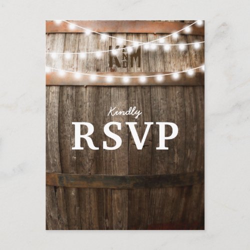 Rustic Country Wedding  String of Lights RSVP Invitation Postcard