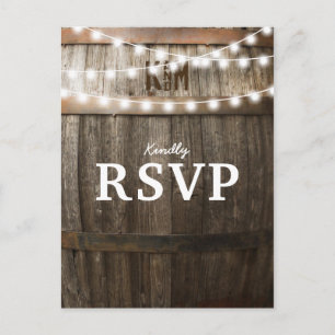 Rustic Country Wedding   String of Lights RSVP Invitation Postcard