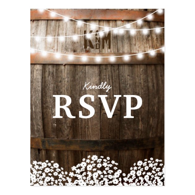 RUSTIC COUNTRY WEDDING | STRING OF LIGHTS RSVP POSTCARD