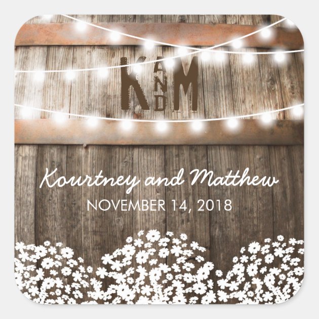 RUSTIC COUNTRY WEDDING | STRING OF LIGHTS SQUARE STICKER