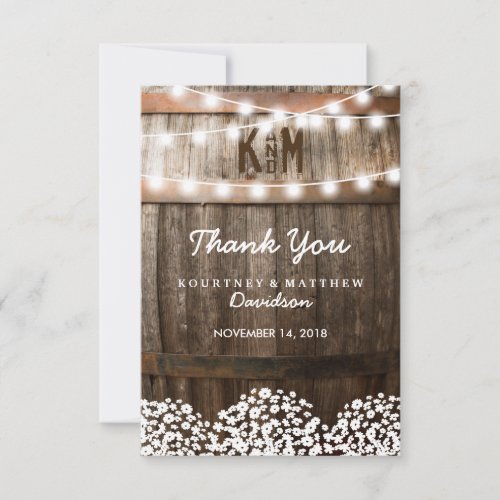 Rustic Country Wedding  String of Lights Thank You Card
