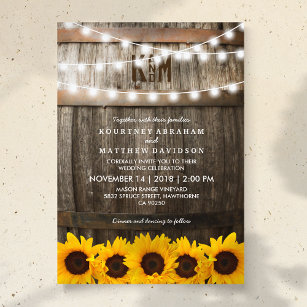 Rustic Country Wedding   Sunflower String Lights Invitation