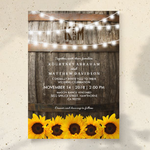 Rustic Country Wedding Sunflower String Lights Invitation