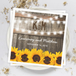 Rustic Country Wedding Sunflower String Lights Napkins