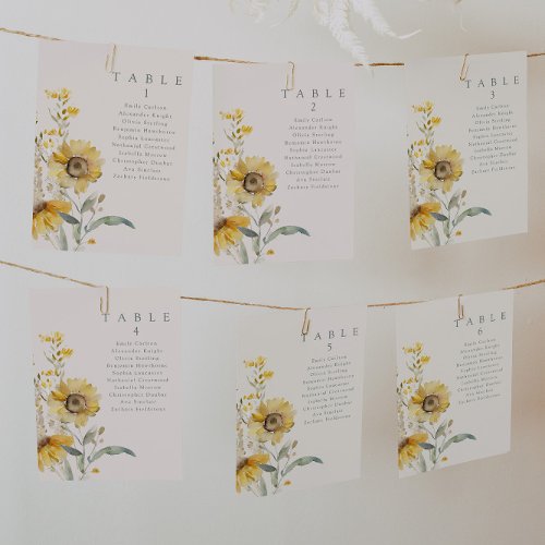 Rustic Country Wedding Sunflower Table Cards