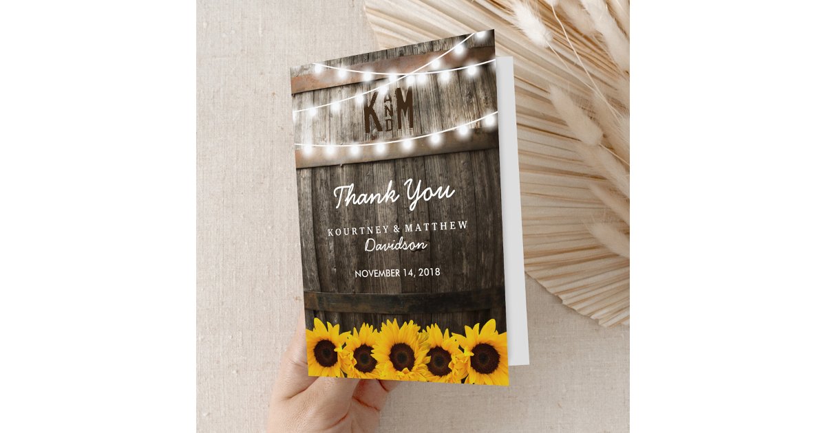 Rustic Country Wedding | Sunflower Thank You Card | Zazzle