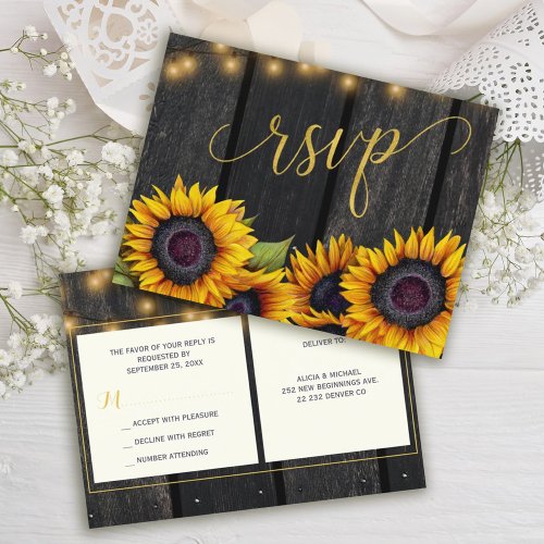 Rustic country wedding sunflowers wood RSVP Invitation Postcard