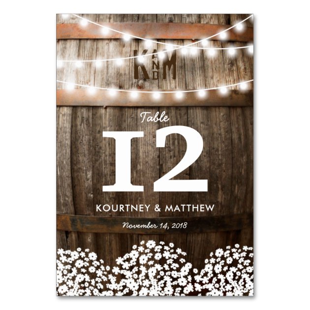 RUSTIC COUNTRY WEDDING TABLE NUMBERS CARD