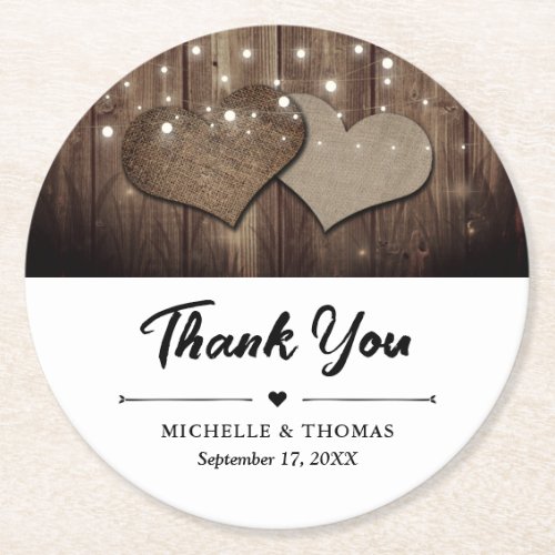 Rustic Country Wedding Thank You Paper Coasters