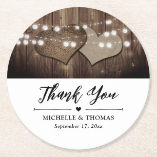 Rustic Country Wedding Thank You Paper Coasters