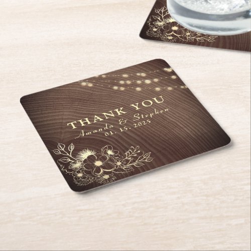 Rustic Country Wedding Thank You Square Paper Coaster