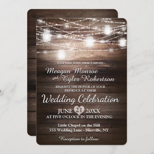 Rustic Country Wedding w String Lights Invitation