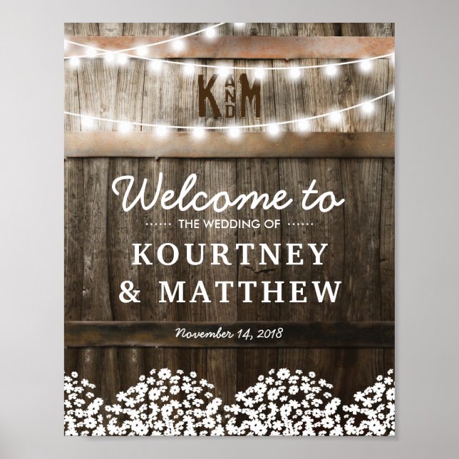 Rustic Country Wedding Welcome Sign (Front)