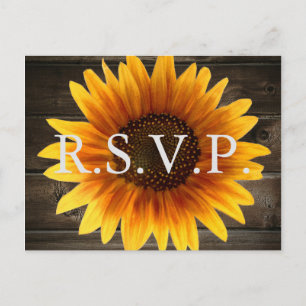 Rustic Country Wedding Wood & Sunflowers RSVP Invitation Postcard