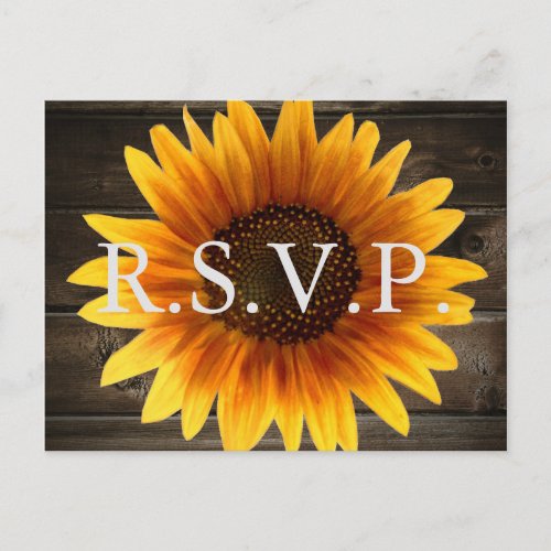 Rustic Country Wedding Wood  Sunflowers RSVP Invitation Postcard