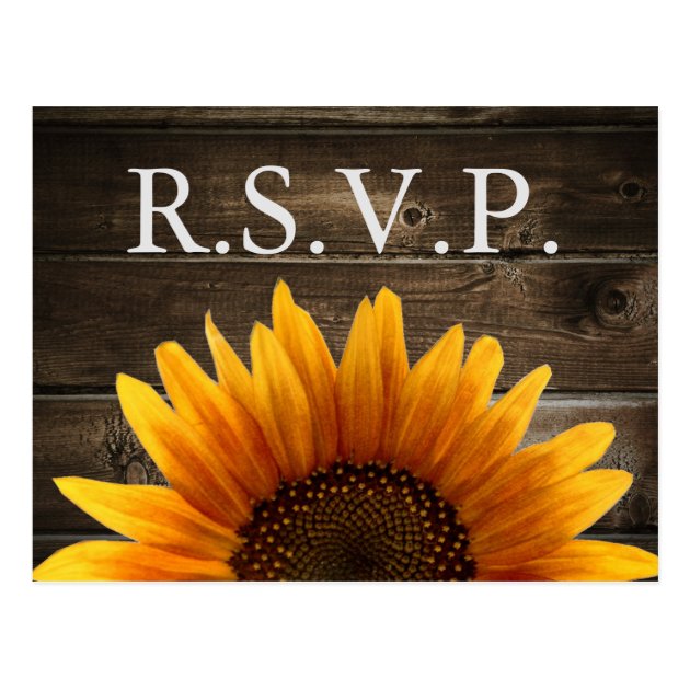 Rustic Country Wedding Wood & Sunflowers RSVP Postcard