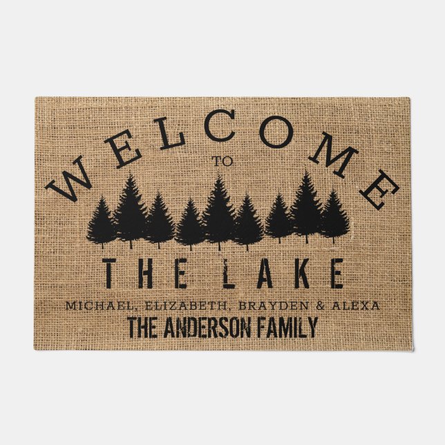 Rustic Country Welcome to the Lake Family Name Doo Doormat (Front)