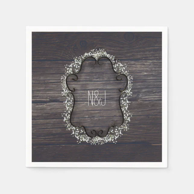 Rustic Country Western Babys Breath & Wood Paper Napkins Zazzle