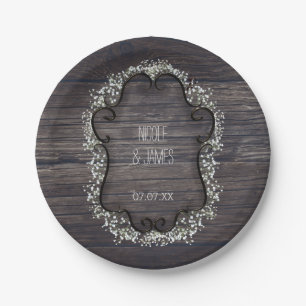 Rustic Country Western Babys Breath & Wood Paper Plates