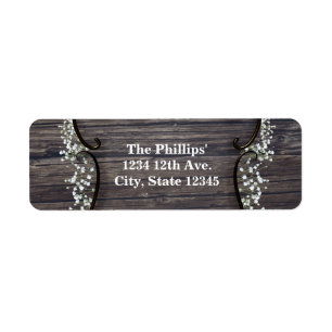Rustic Country Western Babys Breath & Wood Wedding Label