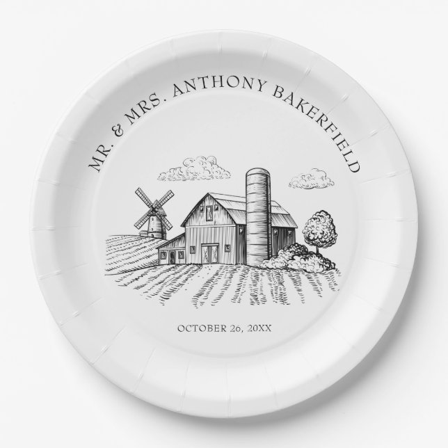 Rustic Country Western Barn Wedding  Paper Plates (Front)