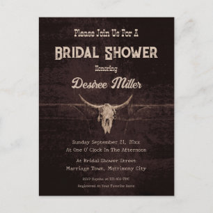 Rustic Country Western Brown Bull Skull Invitation Postcard