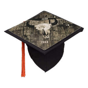 Rustic Country Western Bull Cow Skull Graduation Cap Topper