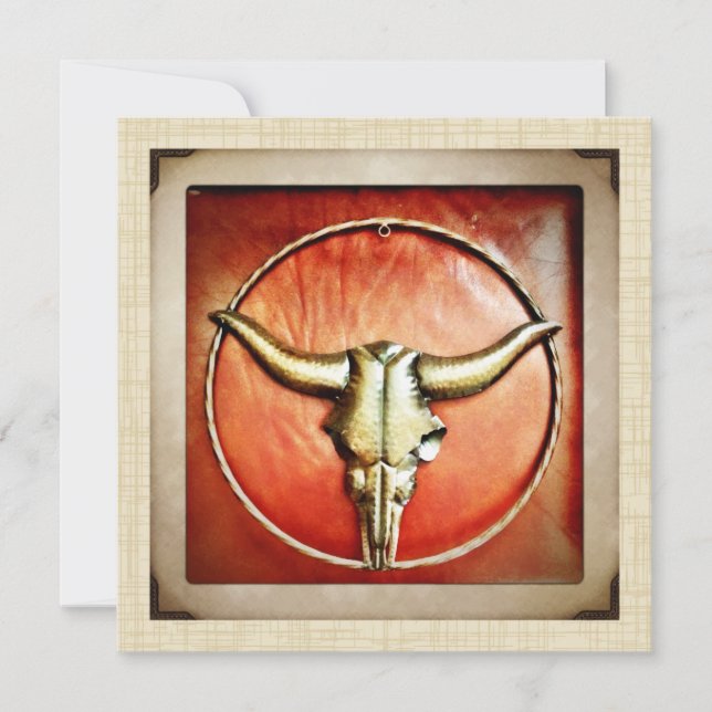Rustic Country Western Bull Horns Invitation (Front)