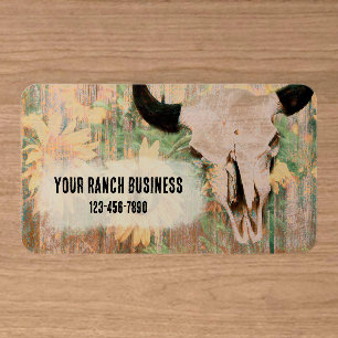 Rustic Country Western Bull Skull Sunflowers Wood Clear Business Cards