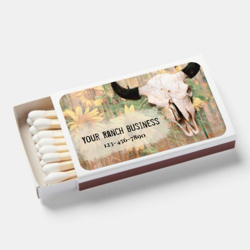 Rustic Country Western Bull Skull Sunflowers Wood Matchboxes