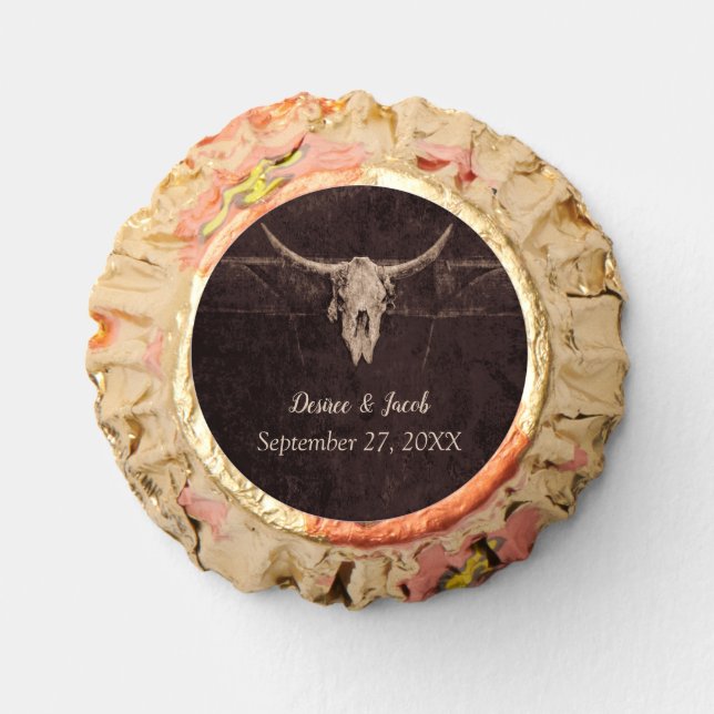 Rustic Country Western Bull Skull Texture Wedding Reese's Peanut Butter Cups (Front)