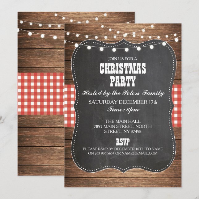 Rustic Country Western Christmas Dinner Day Party Invitation (Front/Back)