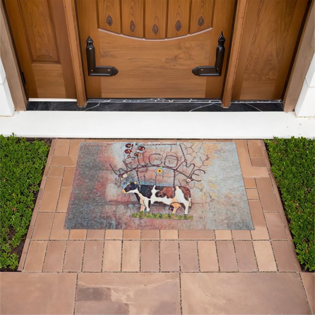 Rustic Country Western Cow Farmhouse Doormat (Outdoor)