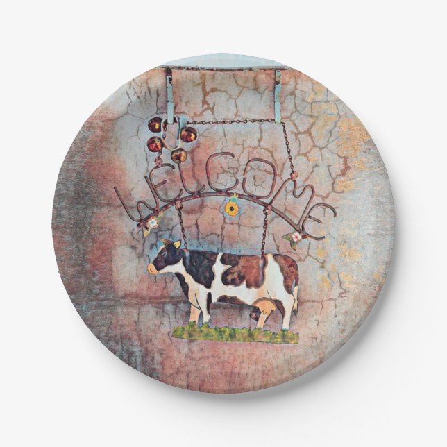 Rustic Country Western Cow Farmhouse Paper Plates (Front)