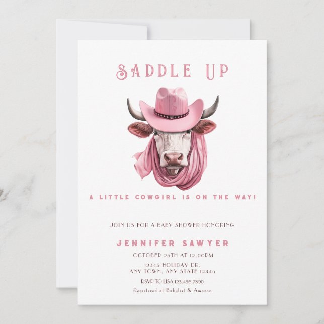Rustic Country Western Cow Girl Baby Shower Invitation (Front)