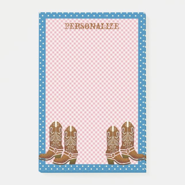 Rustic Country Western Cowboy Boots Personalize Post-it Notes (Front)