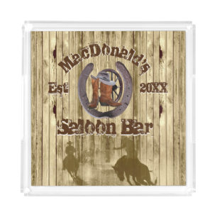 Rustic country western cowboy saloon bar acrylic tray