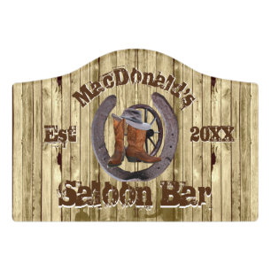 Rustic country western cowboy saloon bar door sign