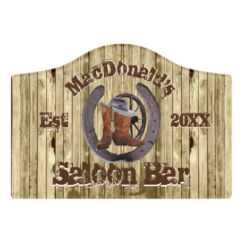 Rustic country western cowboy saloon bar door sign