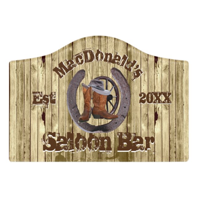 Rustic country western cowboy saloon bar door sign (Small Crest Front)
