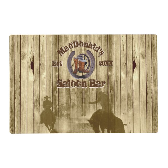 Rustic country western cowboy saloon bar placemat (Front)