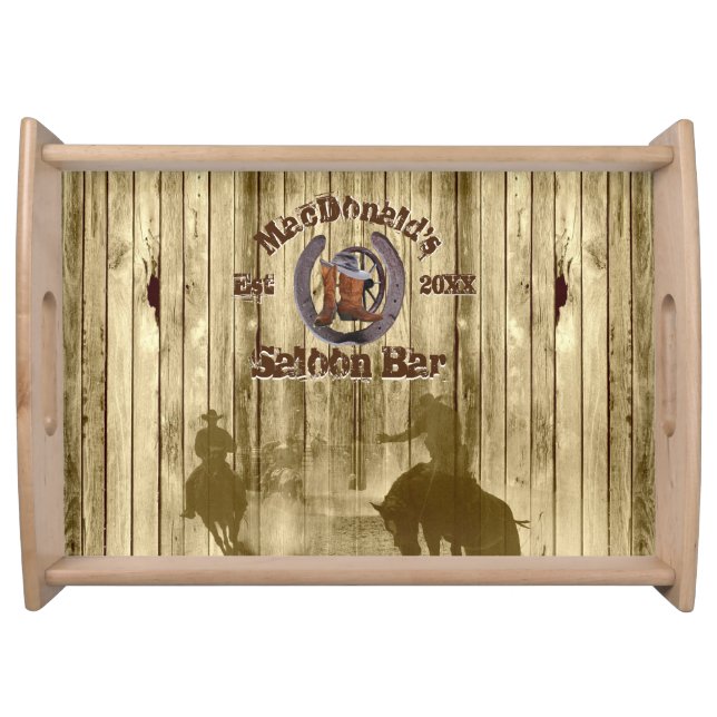 Rustic country western cowboy saloon bar serving tray (Front)