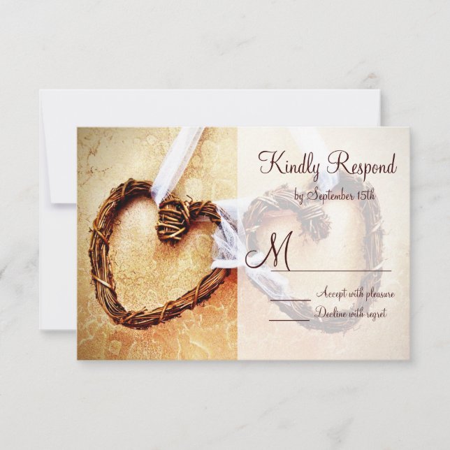 Rustic Country Western Hearts Wedding RSVP Cards (Front)
