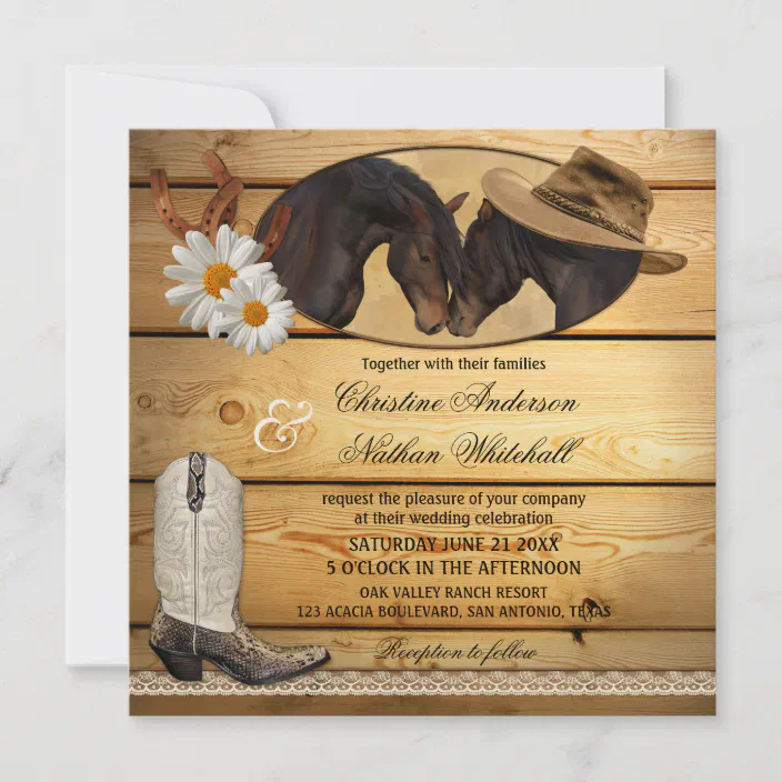 Wedding Invitations Country Western Cowboy Boots Personalized Invites Set of 50 