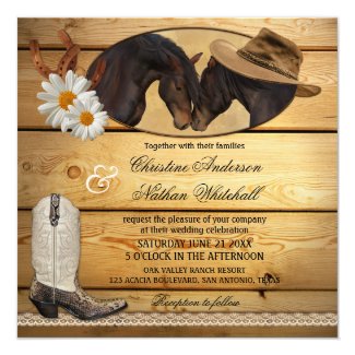 Rustic Country Western Horses Wedding Invitation