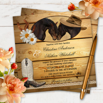 Rustic Country Western Horses Wedding Invitation by AnnesWeddingBoutique at Zazzle